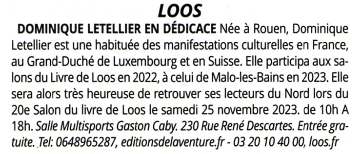 Dominique Letellier - Magazine Sortir 21 au 29 novembre 2023 N°1390
